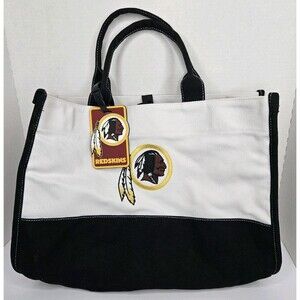 Washington Redskins Tote Bag, Classic Logo White & Black W/ Luggage Tag 17x12x8"